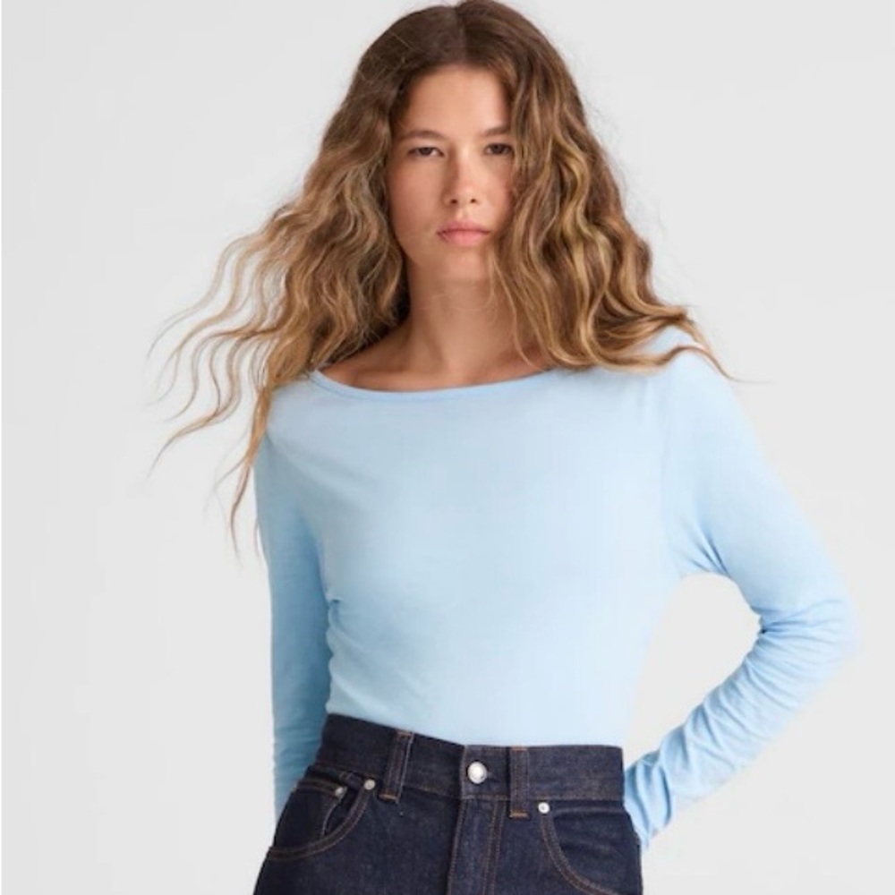 Madewell Sky Blue Ruched Long Sleeve Tee